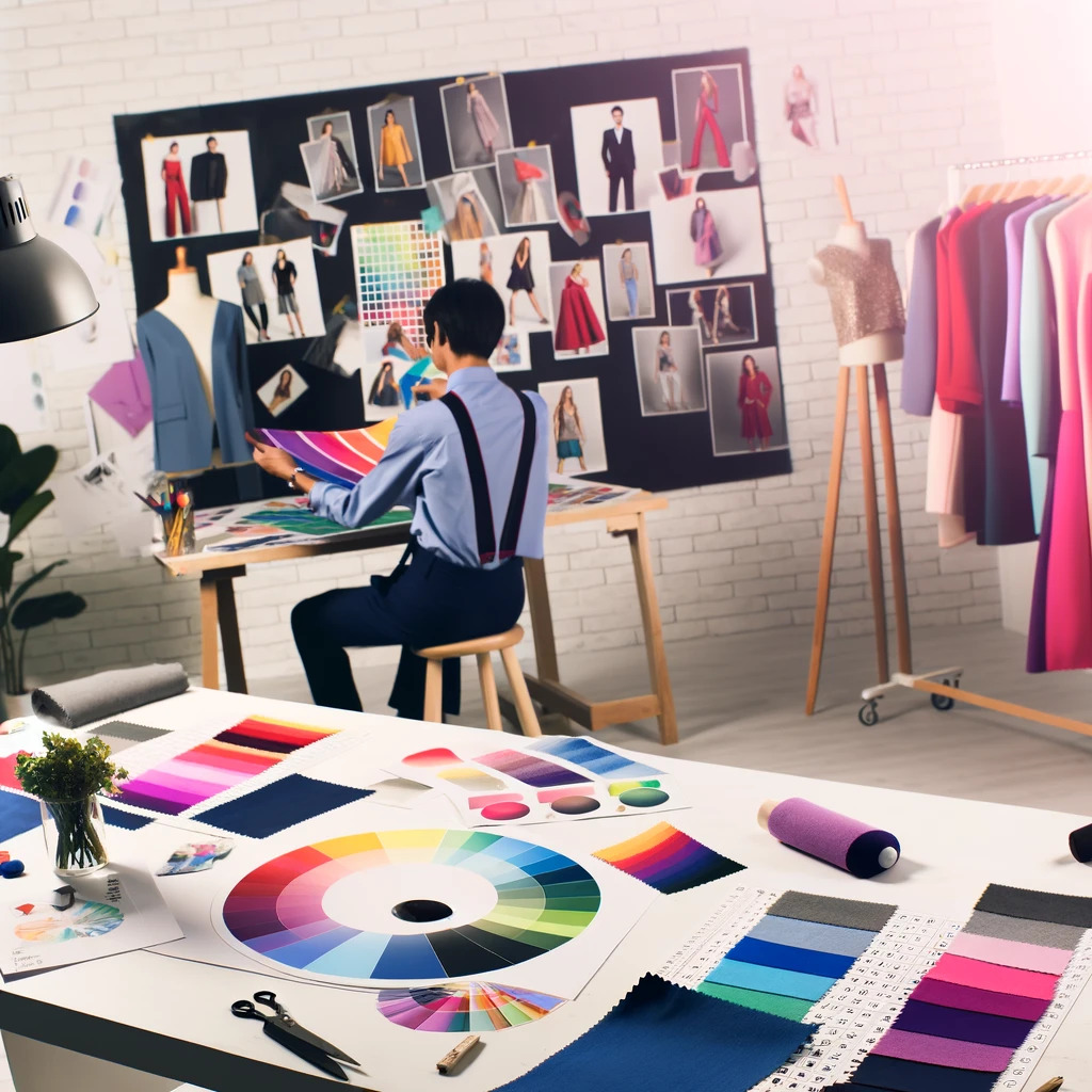 Un'immagine vibrante dell'analisi del colore, dove professionisti della moda aiutano a scoprire le tonalità perfette per esaltare ogni personalità.